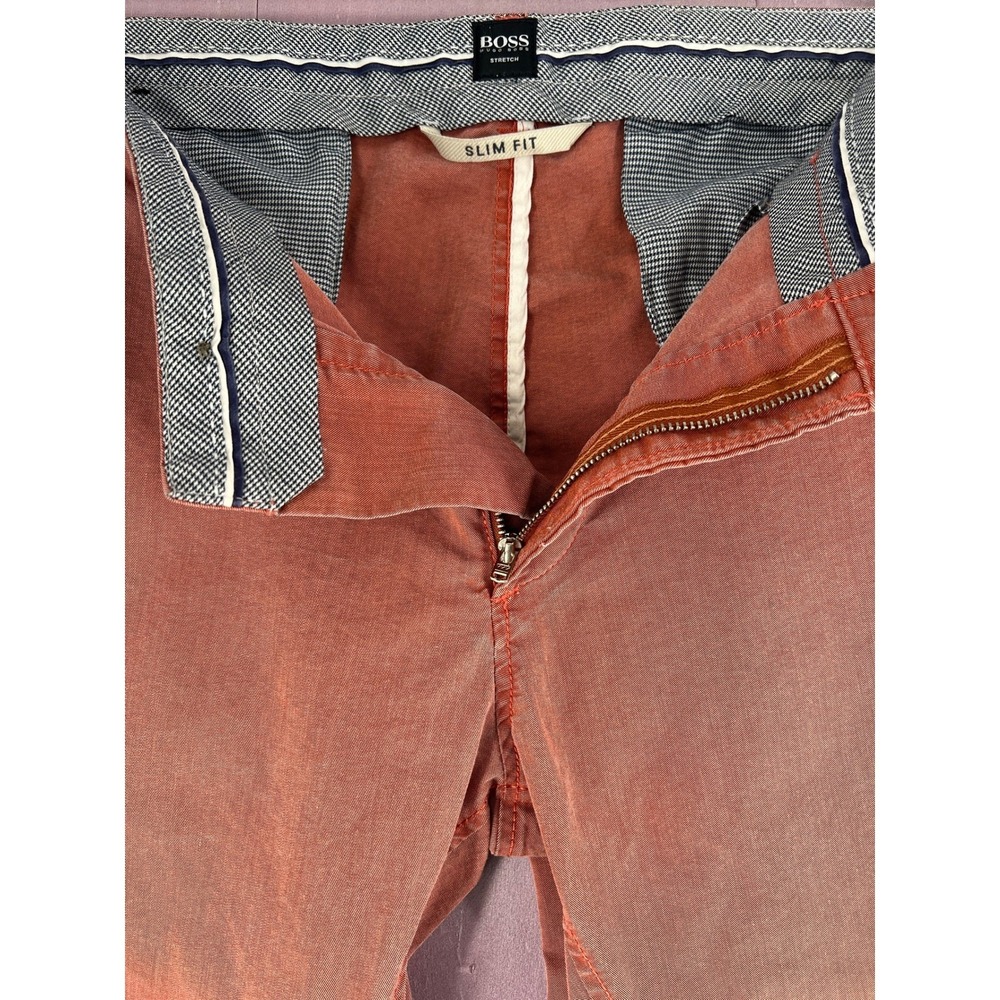 Hugo Boss Rice-1-W Mens Stretch Chinos Pinkish Reddish Coral Slim Fit Pants 38R - Picture 9 of 13